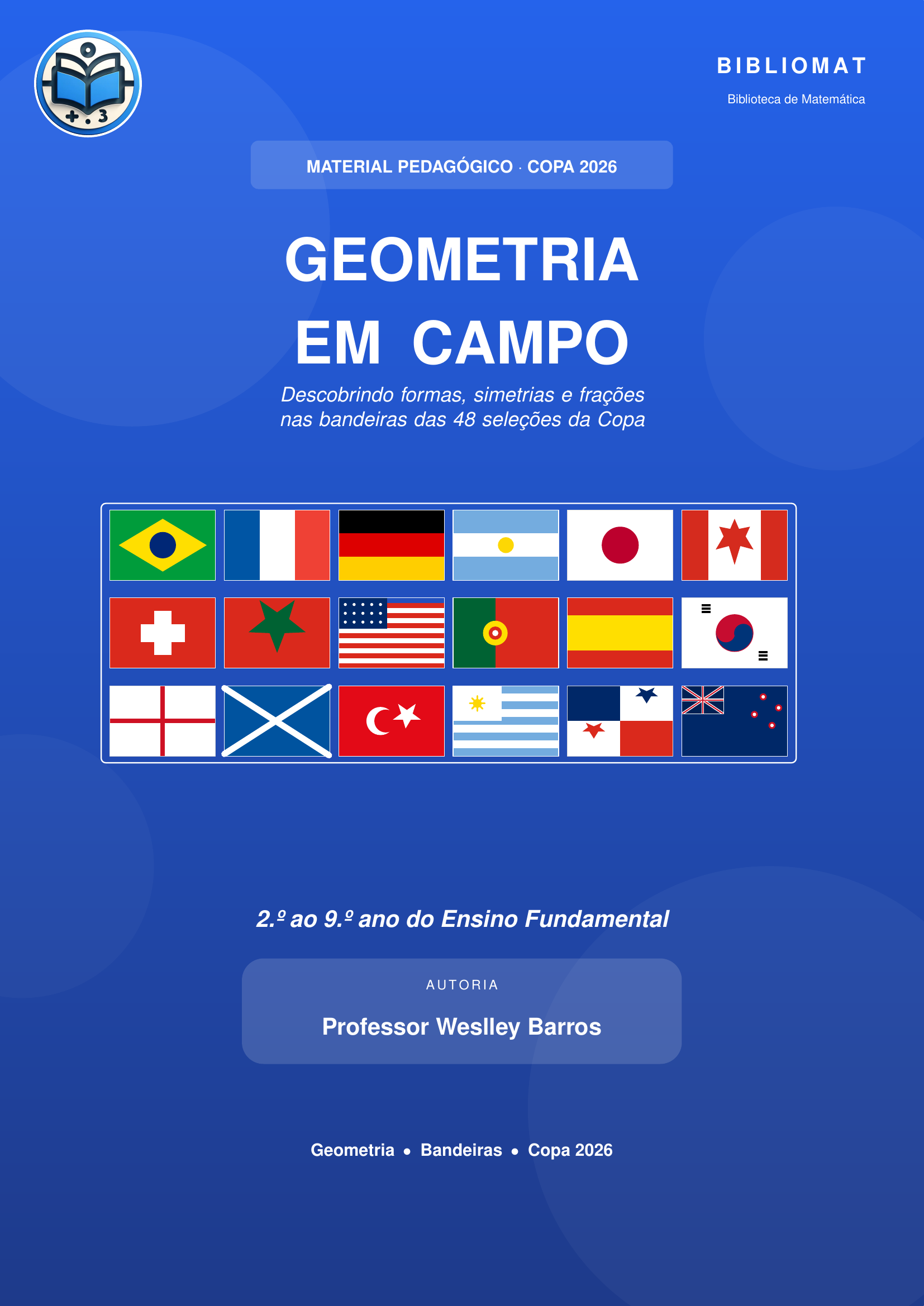 Capa do caderno Geometria em Campo · Bandeiras da Copa 2026