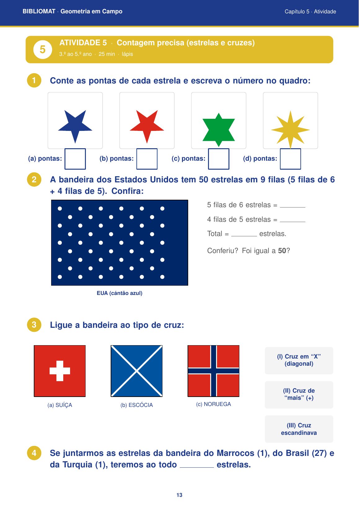 Atividade de contagem das 50 estrelas dos Estados Unidos